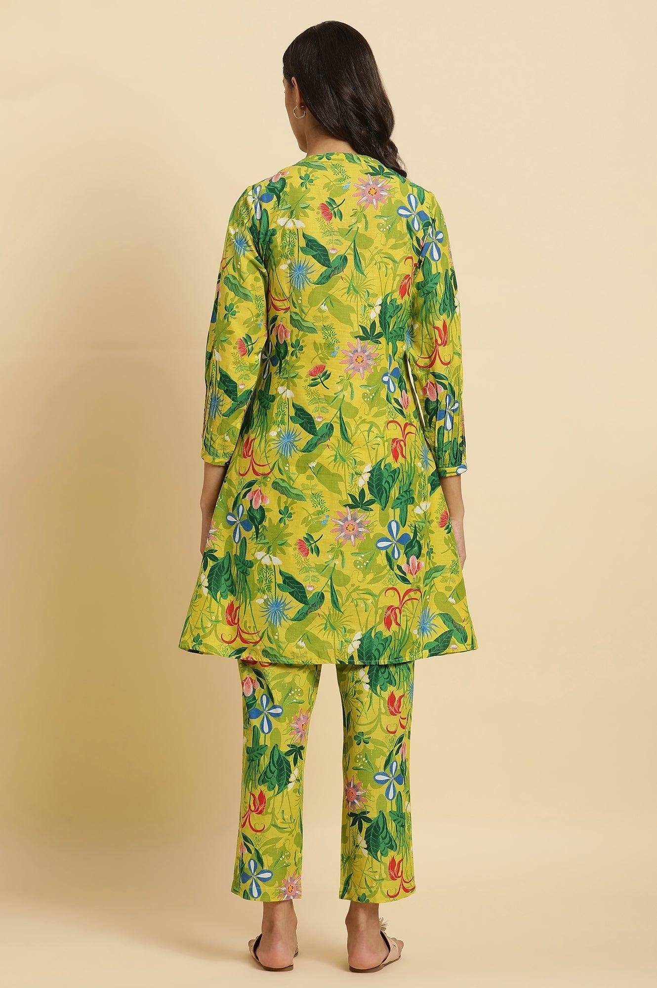 Green Floral Printed A-Line Kurta & Pants Co-Ord Set - Image 6